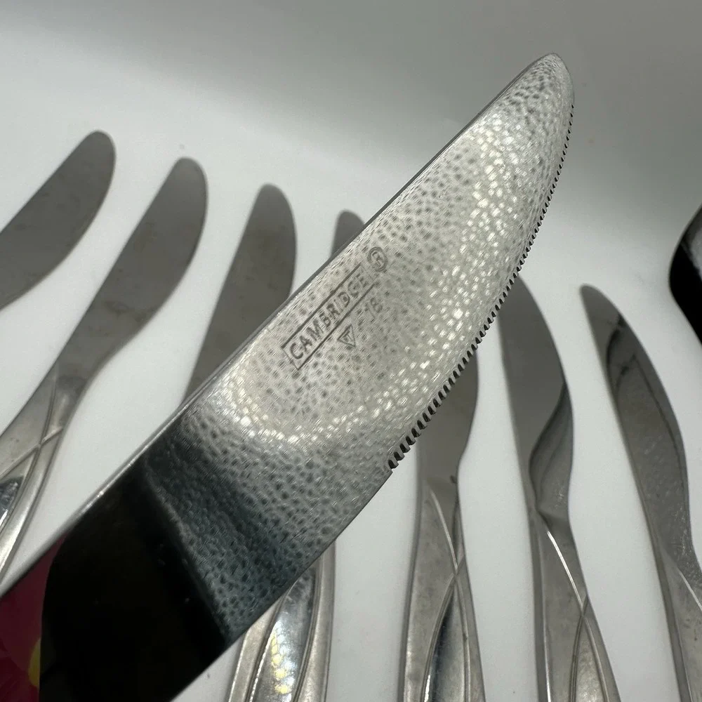 Cambridge Swoon Sand Stainless 8 Dinner Knives Glossy Satin Swirl Replacements